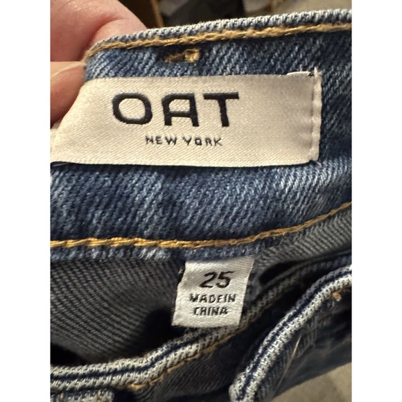 OAT NEW YORK High Waist Wide Leg Raw Hem Blue Jeans Quiet Luxury Sz 25 NWT (X) - Picture 3 of 6